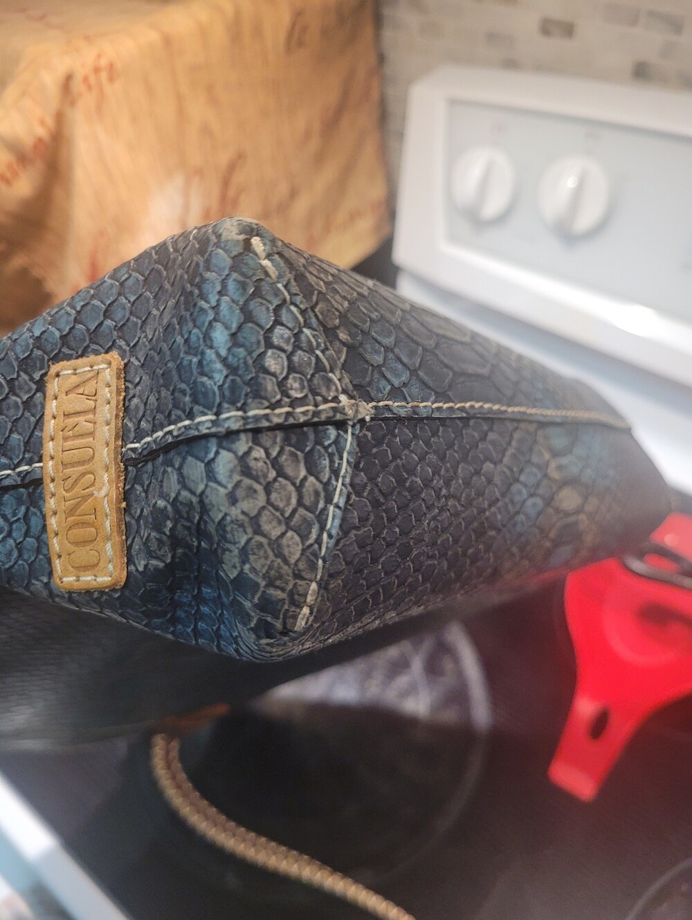 Consuela Blue Snake-Embossed Tote with Brown Straps - Picture 3 of 4